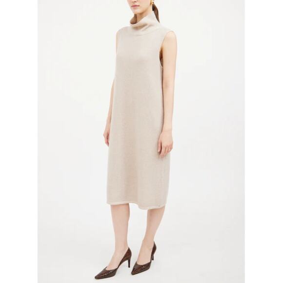 Lafayette 148 Sleeveless Midi Sweater Dress Wool Blend Turtleneck Beige Womens S - Picture 1 of 9